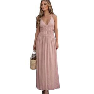 Bloggers Favorite! Zara Smocked Maxi Dress Small Rose NWT